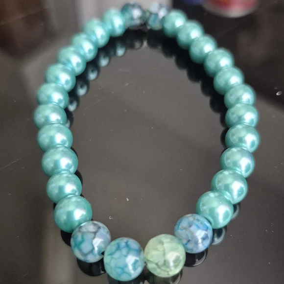 Handmade Turqouise Pearls with Natural Dragon Stone Vein Agate! - Picture 3 of 5